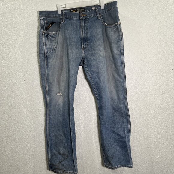 Ariat Jeans Mens 40x32 M4 Rebar Blue Relaxed Fit Boot Cut Workwear Western Denim - Picture 1 of 9